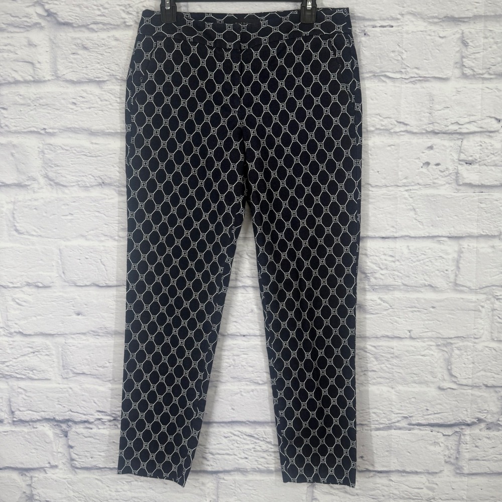 Talbots Signature Ankle Pants Womens 4 Navy Blue White‎ Geometric Slim Excellent